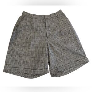 80s LIZ CLAIBORNE BLACK & WHITE GLEN PLAID WIDE LEG CUFFED SHORTS RELAXED SZ 16